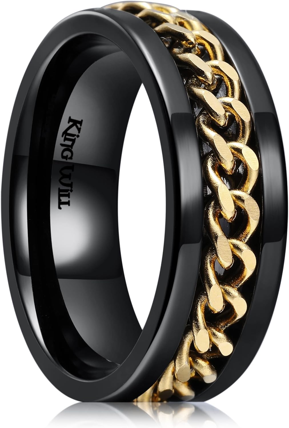 King Will Intertwine 8mm Spinner Ring Stainless Steel Fidget Ring Anxiety Ring for Men Black/Blue/Silver/Gold Fidget Anxiety Ring