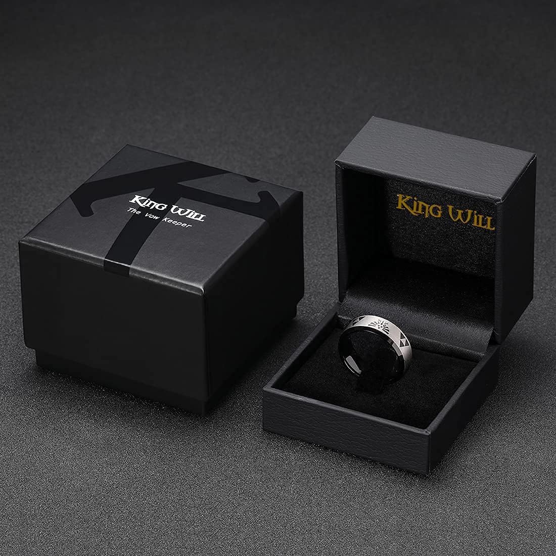 King Will 8mm Mens Black/Blue Tungsten Carbide Wedding Ring The Legend of Zelda Ring Matte Finished Plated Stepped Beveled Edges