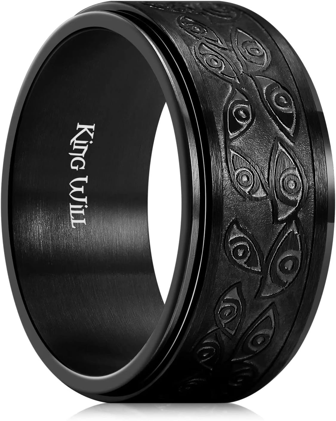 King Will 6mm 7mm 8mm Silver Black Stainless Steel Ring Spinner Ring Anxiety Relief Wedding Ring For Men Women Forest Elk Deer Family/Moon Star/Skull Head/Evil Eye/Poker Pattern