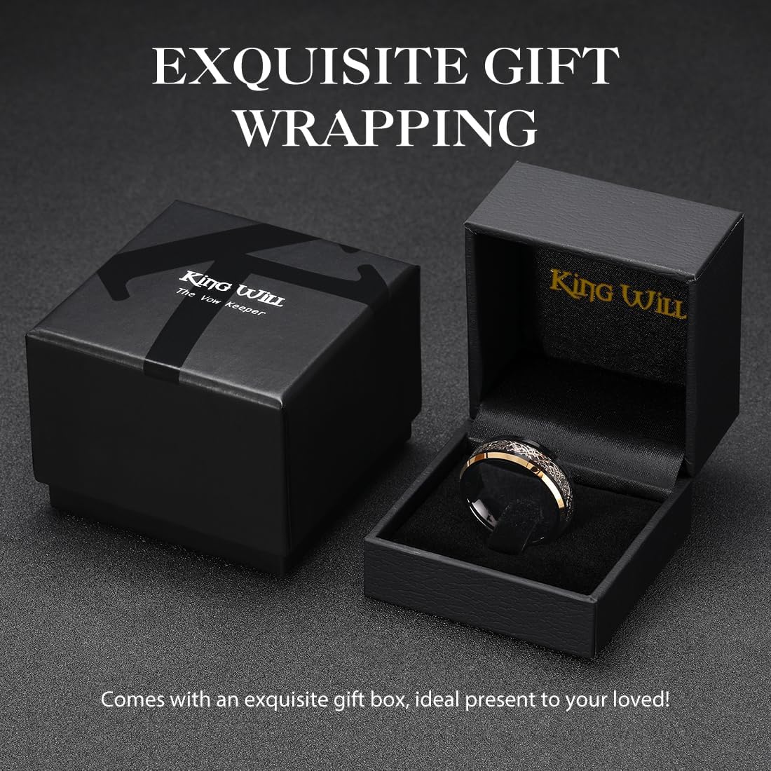 King Will DRAGON Men's 8mm/6mm/5mm Red/Green Carbon Fiber Black Celtic Dragon Tungsten Carbide Ring Comfort Fit Wedding Band