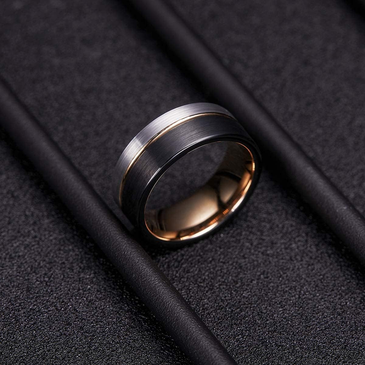King Will LOOP Mens Women Tungsten Carbide Wedding Band 6mm/8mm Rose Gold Line Ring Black Silver Blue Brushed Gold Groove Tungsten rings Comfort Fit
