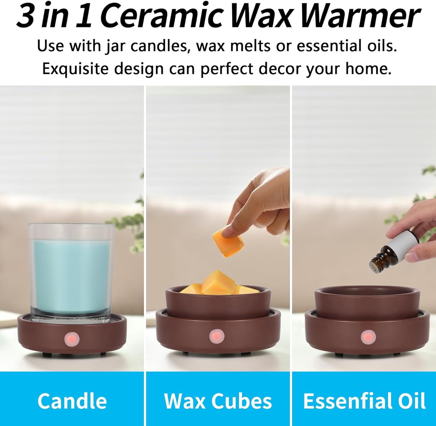 nawaza Ceramic Wax Melt Warmer Fragrance, 3 in1 Electric Candle Wax Warmer,Scented Wax Melt Wax Cubes Melter Fragrance Warmer for Home,Office,Gift(Black)…