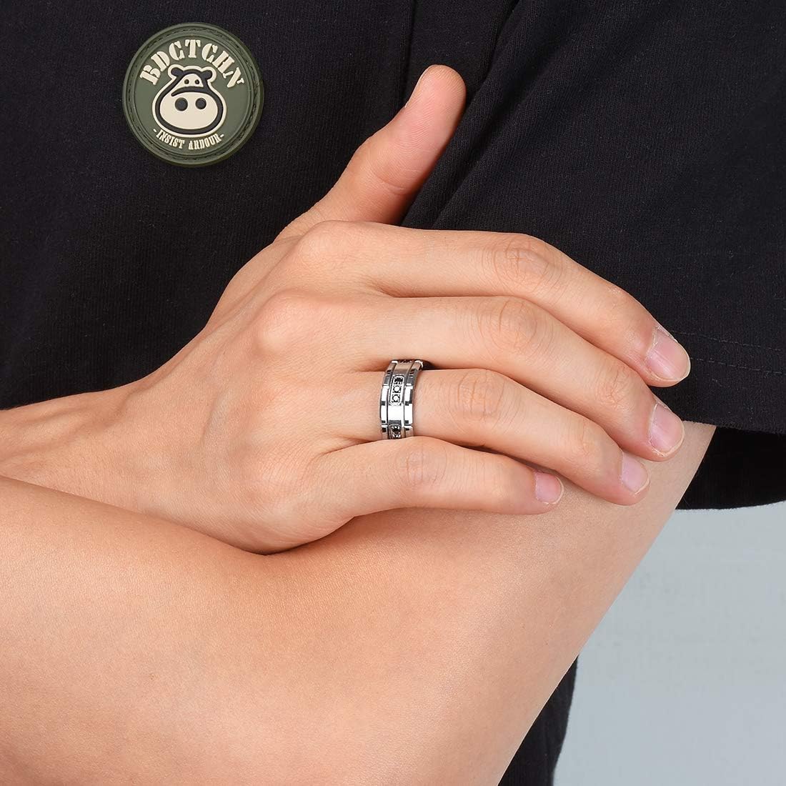 King Will GEM Mens 8mm Black Polished Finish Tungsten Carbide Ring Cubic Zircon Stones Flat Style