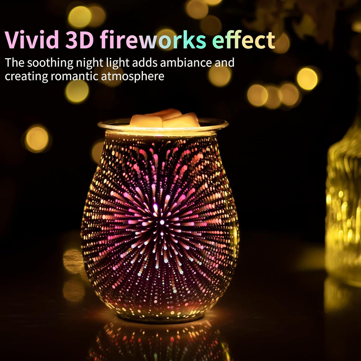 EQUSUPRO Wax Melt Warmer Wax Melter Wax Burner for Scented Wax Electric Fragrance Warmer for Wax Cubes & Tarts, Vivid 3D Design 7 Colors LED Light Gift & Decor for Home Office Studio (Fireworks-PTC)