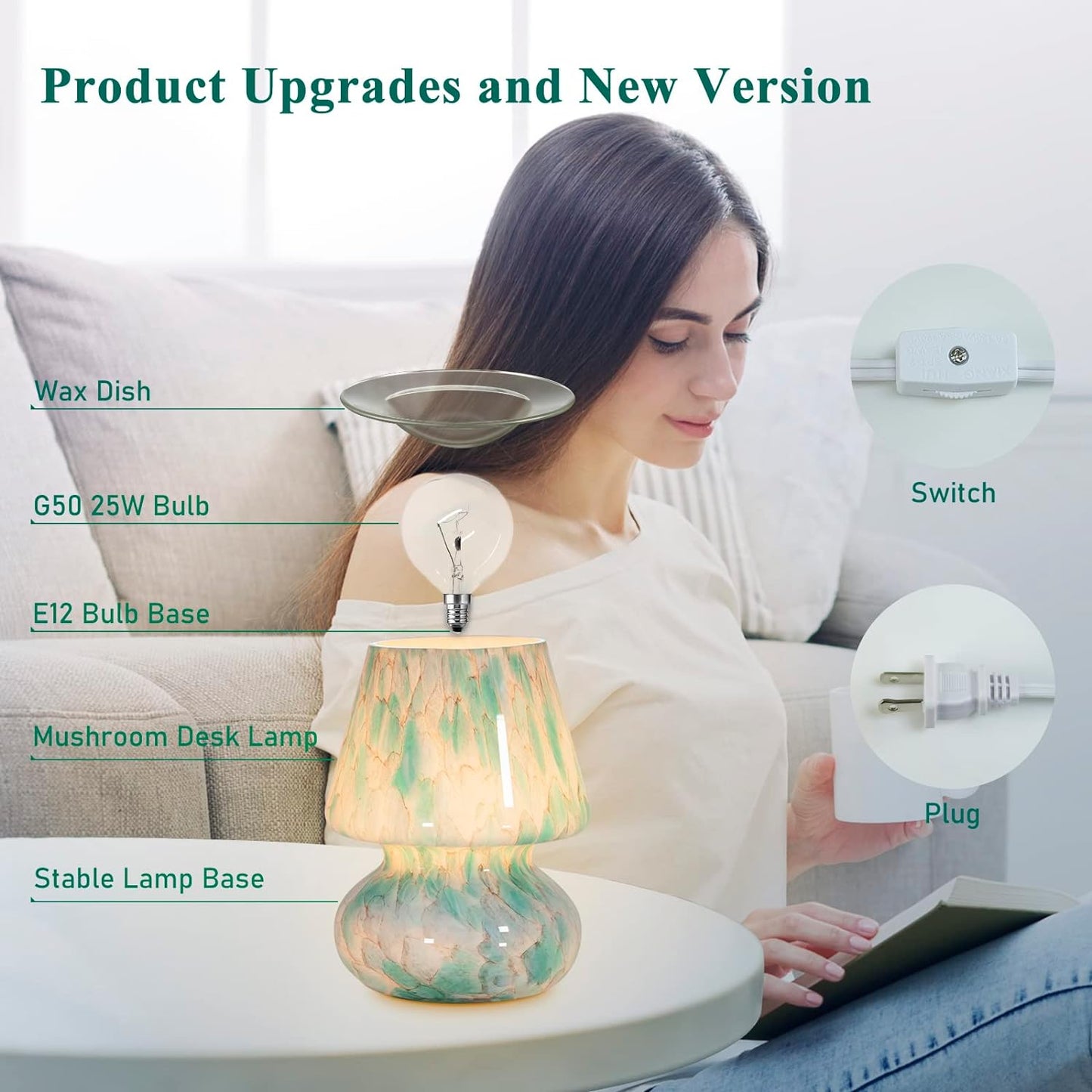 Electric Wax Melts Warmer Burner Essential Oil Warmer Wax Tart Burner Fragrance Night Light Aroma Decorative for Home Office Bedroom Living Room Decor Gifts (Light Green)