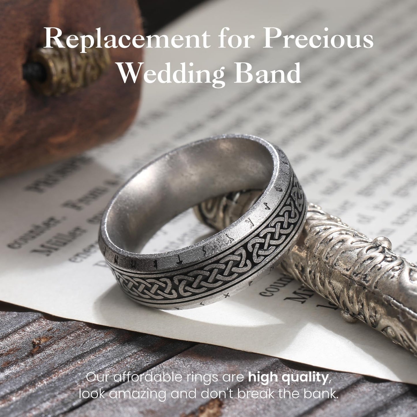 King Will Stainless Steel Wedding Band for Men - 8mm Black Silver Plated High Polished Inlay Celtic knot Ring for Everyday Wear Comfort Fit