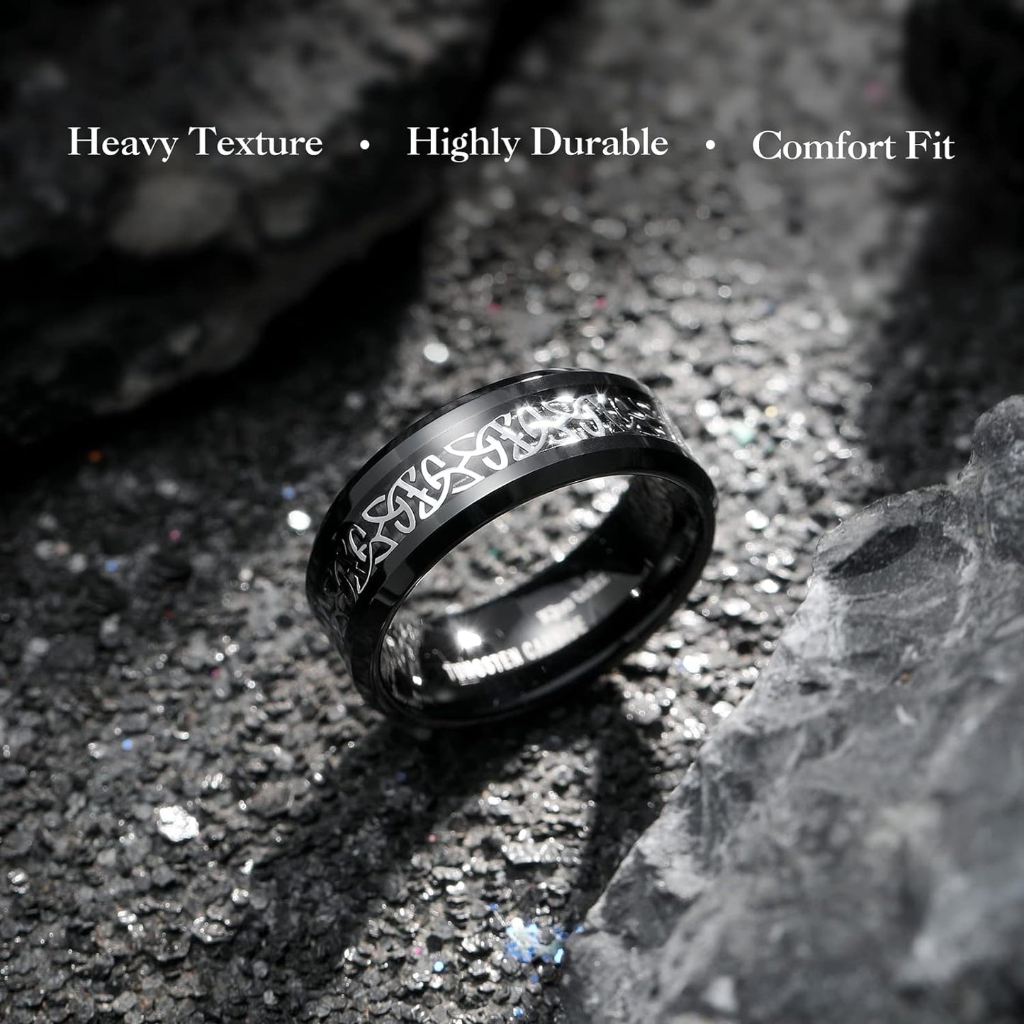 King Will Classic Tungsten Carbide Ring Silver/Black/Red/Green Inlay Celtic Knot 6mm/8mm Wedding Band for Men Engagement Ring Comfort Fit