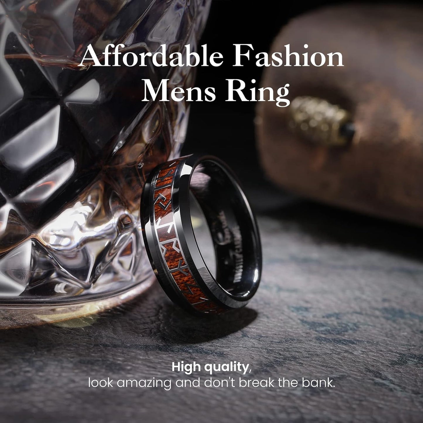 King Will Tungsten Carbide Wedding Band for Men - 8mm Black Plated High Polished Inlay Norse Viking Rune Rings for Any Ocassion Ring Comfort Fit