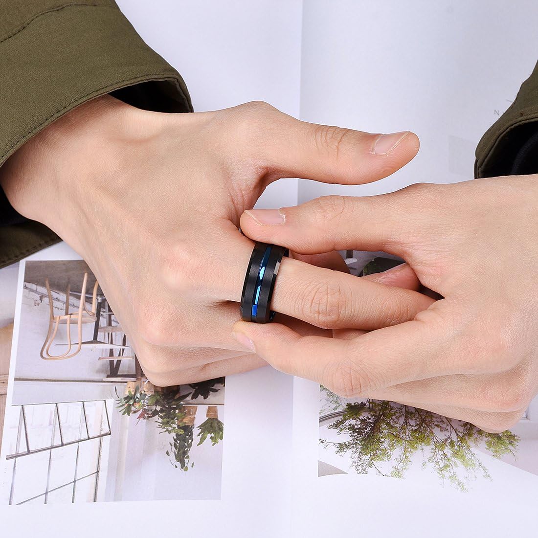 King Will 6mm 7mm 8mm Groove Tungsten Carbide Wedding Ring for Men Black/Silver/Rainbow/Rose Gold/Red/Brown/Blue Thin Groove Center Tungsten Wedding Band Matte Finish