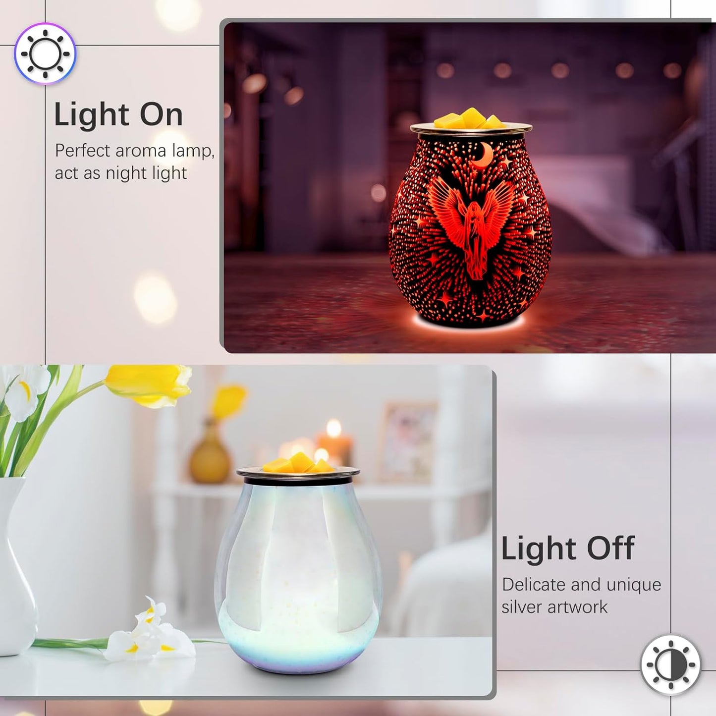 EQUSUPRO Wax Melt Warmer Wax Melter Wax Burner for Scented Wax Electric Fragrance Warmer for Wax Cubes & Tarts, Vivid 3D Design 7 Colors LED Light Gift & Decor for Home Office Studio (Fireworks-PTC)