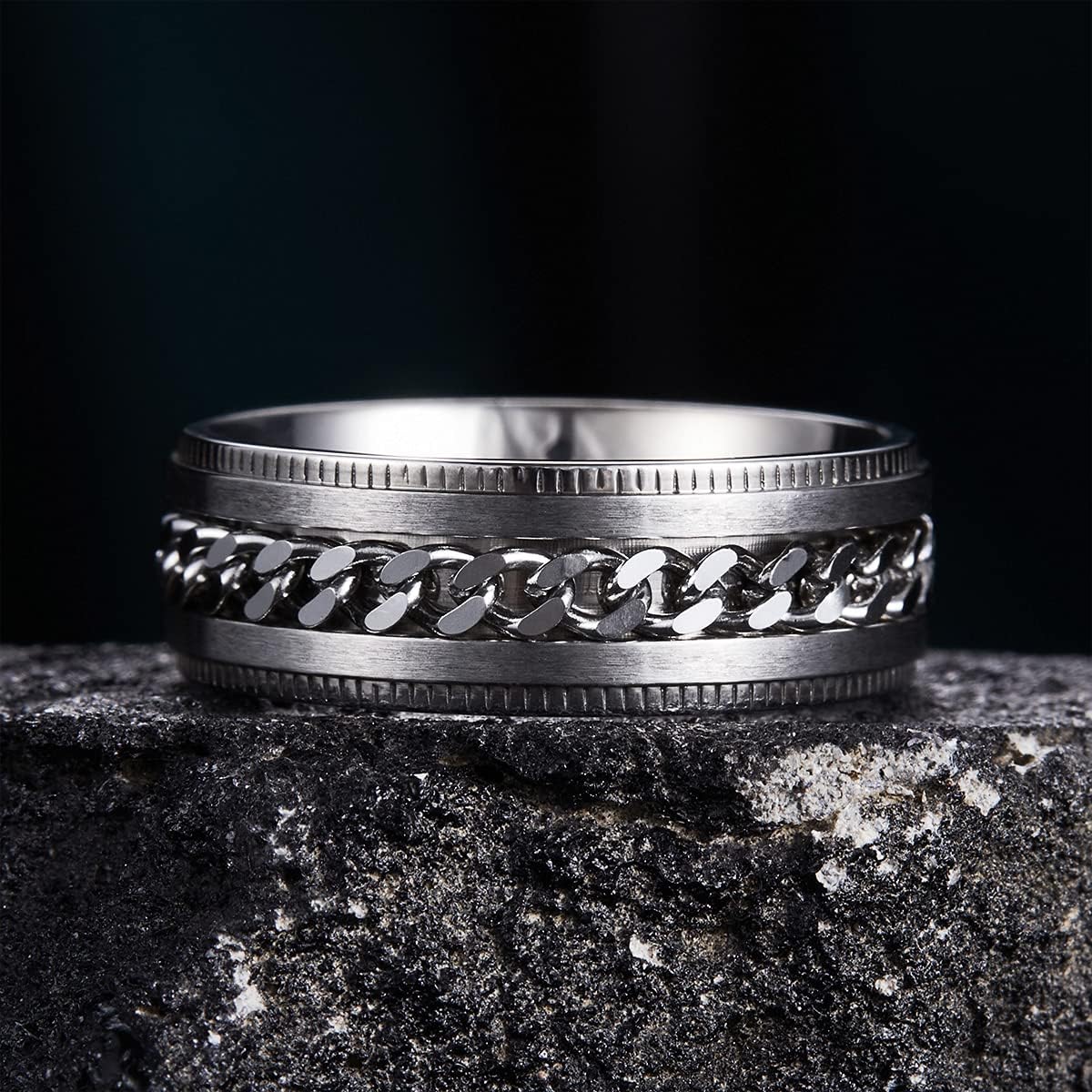 King Will Intertwine 8mm Spinner Ring Stainless Steel Fidget Ring Anxiety Ring for Men Black/Blue/Silver/Gold Fidget Anxiety Ring