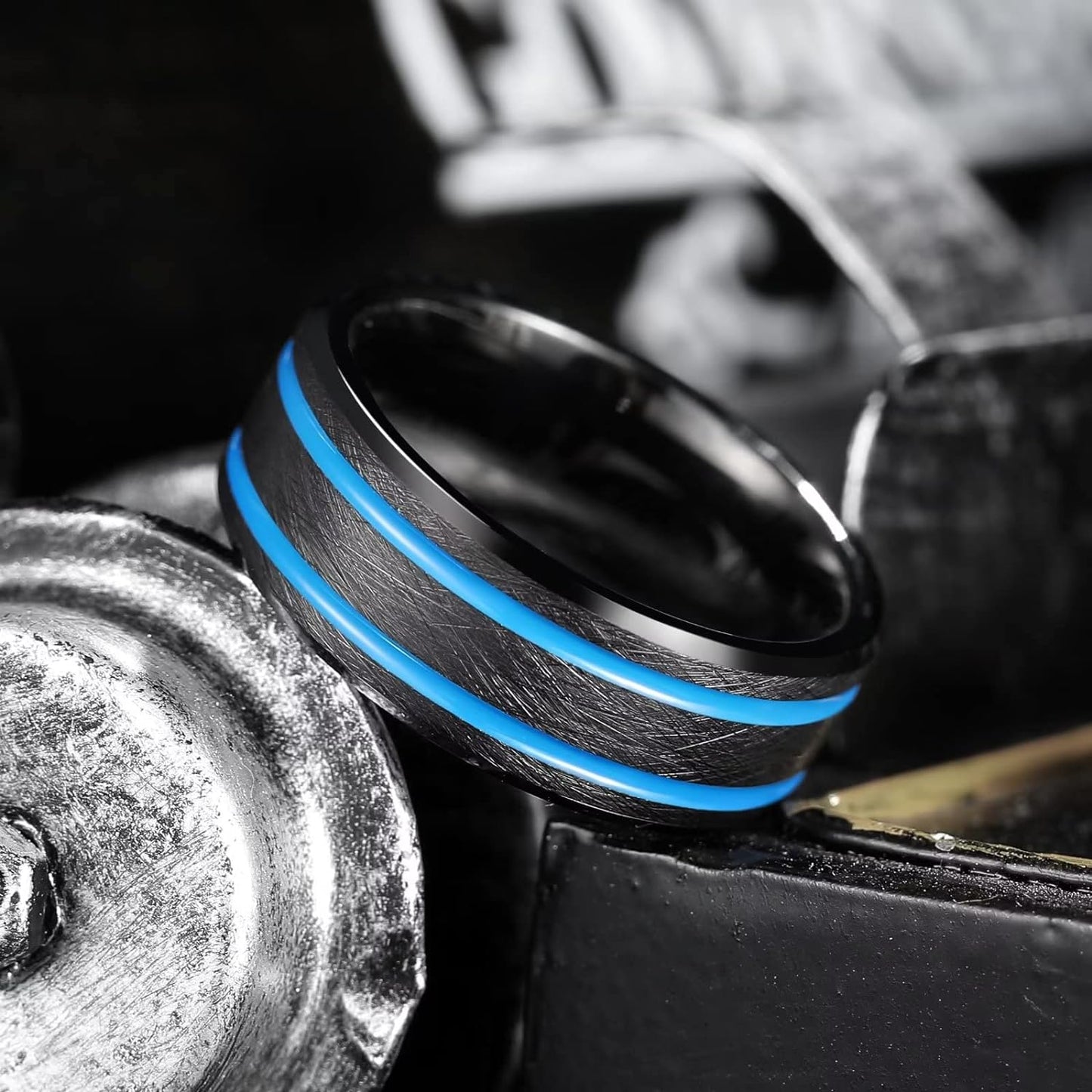 King Will 6mm 7mm 8mm Groove Tungsten Carbide Wedding Ring for Men Black/Silver/Rainbow/Rose Gold/Red/Brown/Blue Thin Groove Center Tungsten Wedding Band Matte Finish