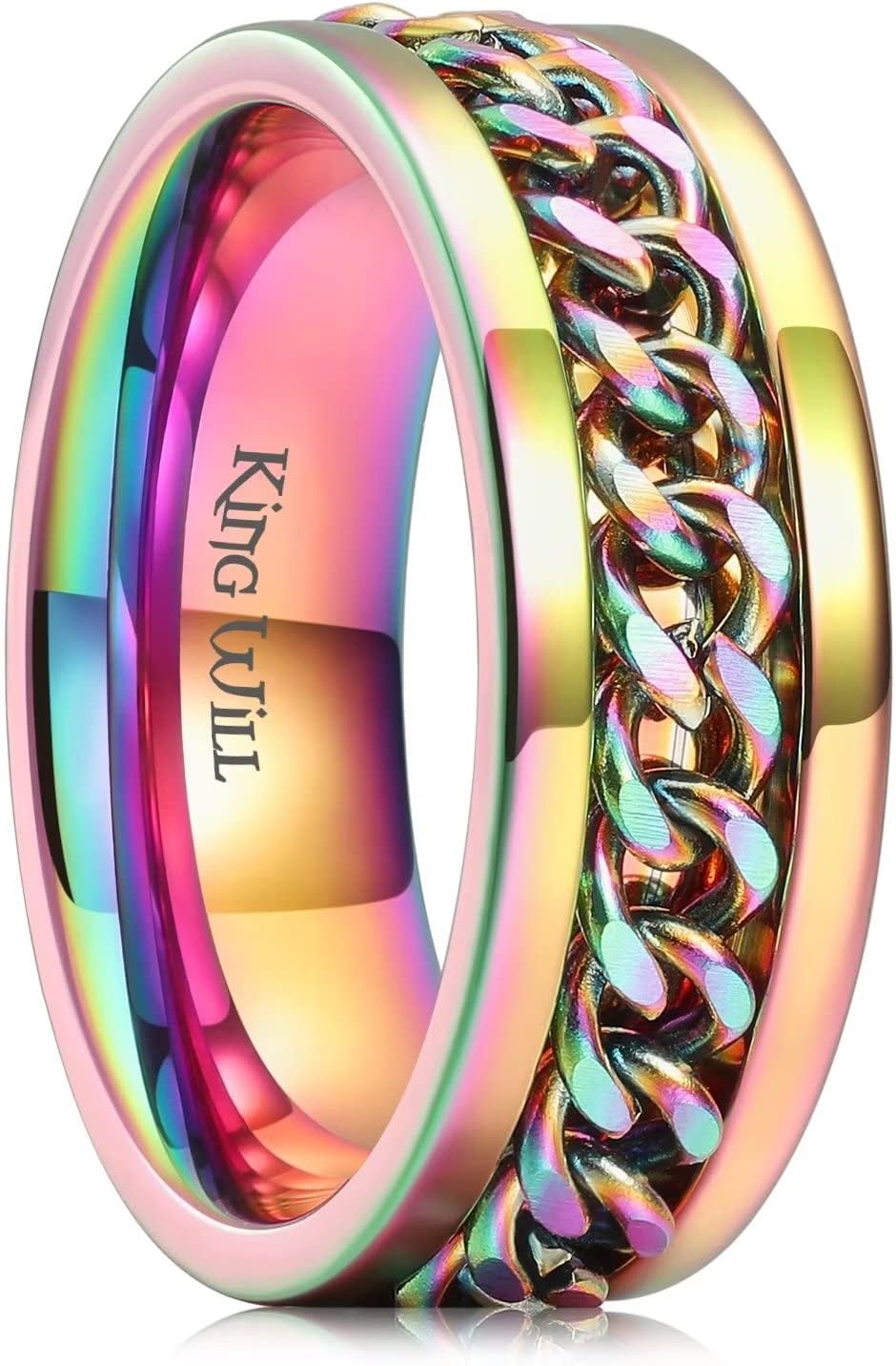 King Will Intertwine 8mm Spinner Ring Stainless Steel Fidget Ring Anxiety Ring for Men Black/Blue/Silver/Gold Fidget Anxiety Ring