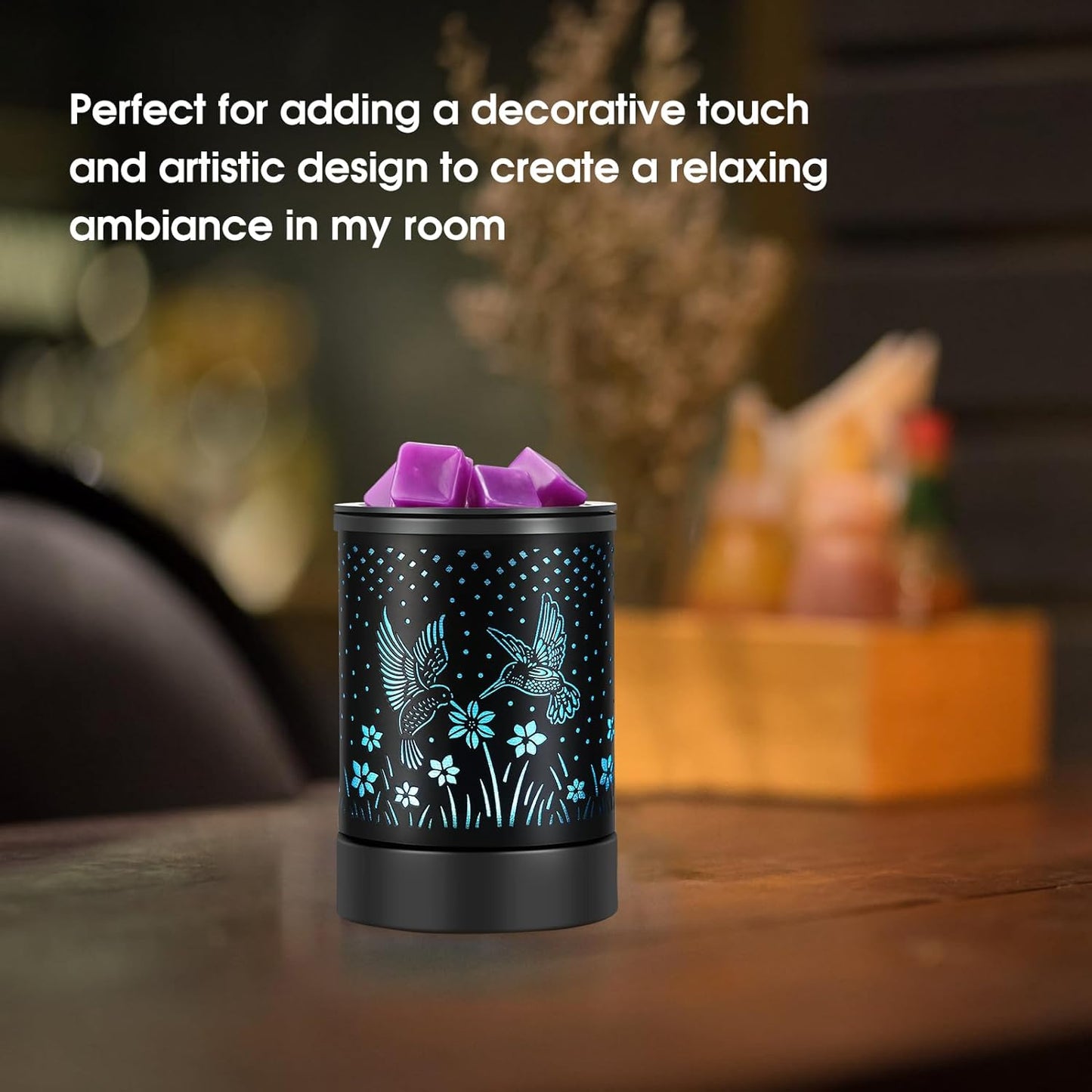 inrorans Sun Moon Star Electric Oil Warmer Black Metal Wax Warmer for Scented Wax with 7 Colors Changing LED nightLight PTC Element Reusable Silicone Liner Scented Wax Warmer for Home Decor…