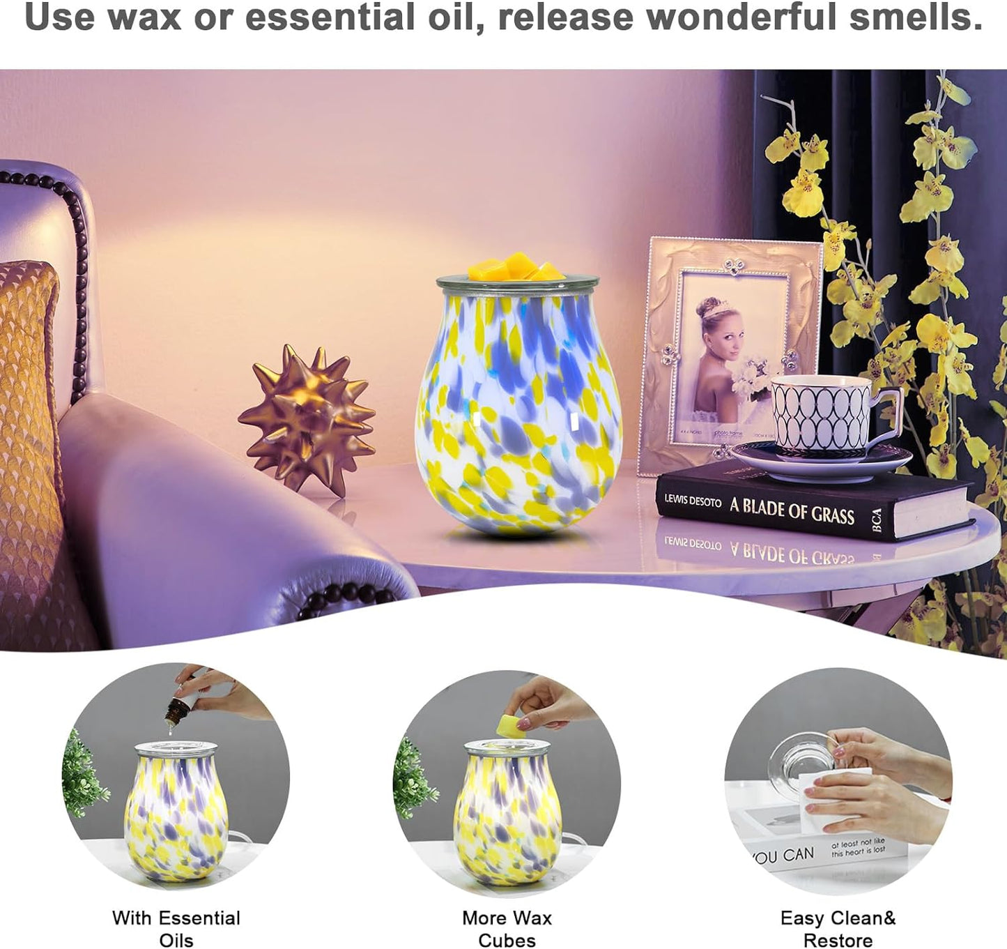 Electric Wax Melts Warmer Burner Essential Oil Warmer Wax Tart Burner Fragrance Night Light Aroma Decorative for Home Office Bedroom Living Room Decor Gifts (Light Green)