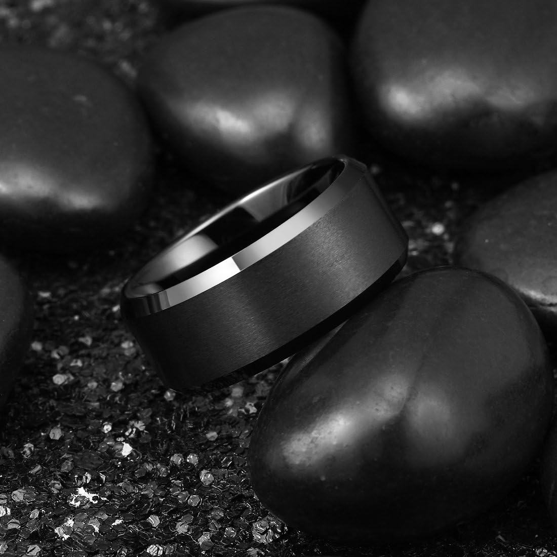 King Will Basic 6mm 7mm 8mm 9mm 10mm Men Wedding Black/Silver Tungsten Ring Matte Finish Beveled Polished Edge Comfort Fit