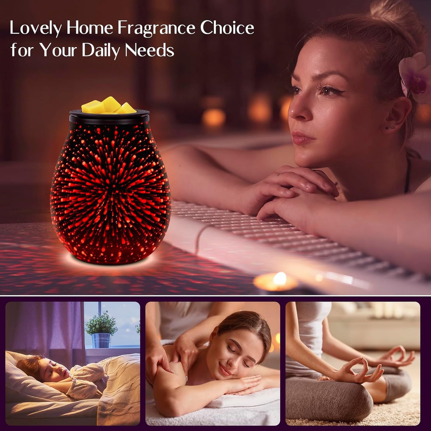 EQUSUPRO Wax Melt Warmer Wax Melter Wax Burner for Scented Wax Electric Fragrance Warmer for Wax Cubes & Tarts, Vivid 3D Design 7 Colors LED Light Gift & Decor for Home Office Studio (Fireworks-PTC)