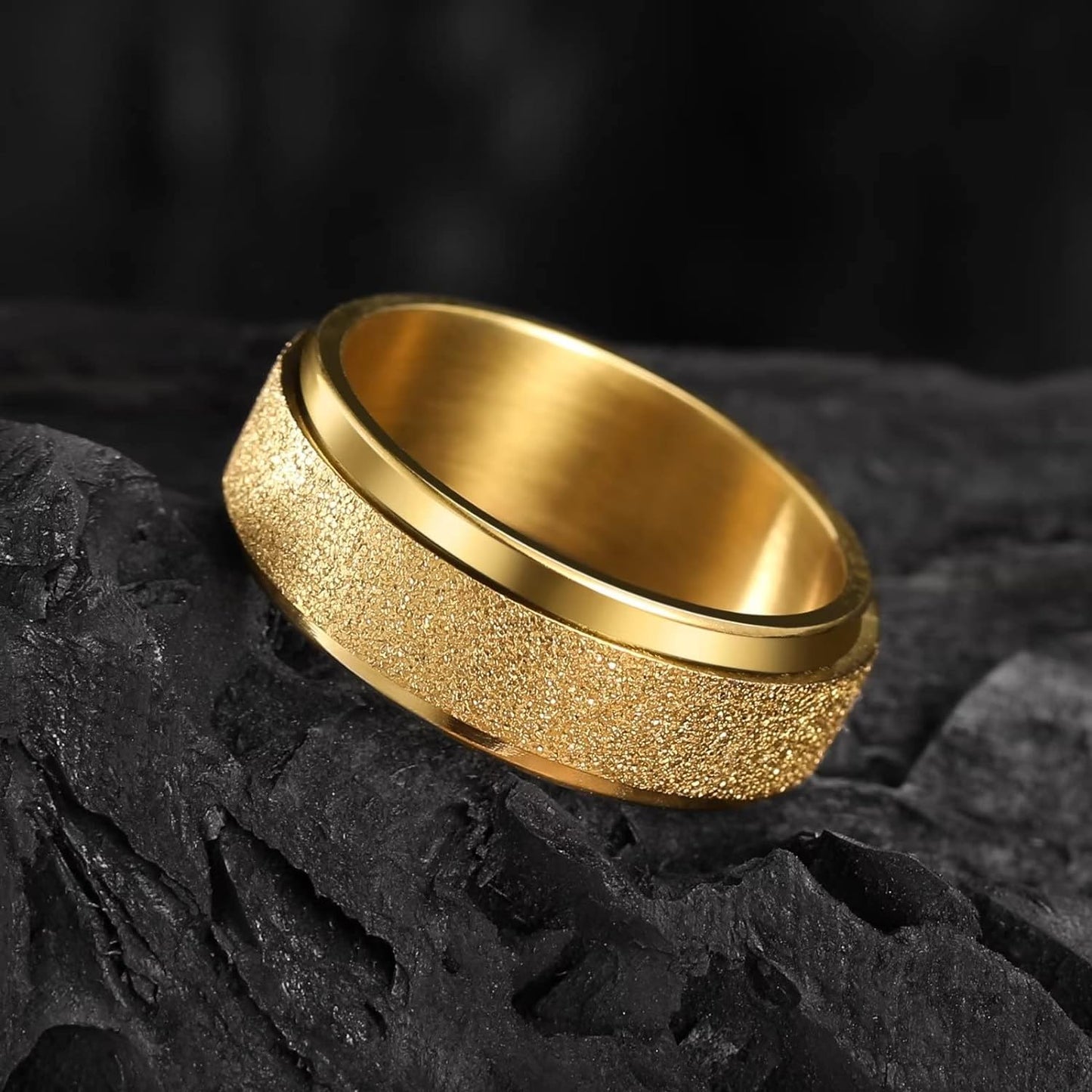 King Will Mens Fidget Ring Black/Gold/Rose Gold/Rainbow 8mm Stainless Steel Ring Spinner Ring For Men Women Stress Anxiety Relief Rotating Ring Finger Teens Toy Moon Sun Star/Triple Moon/Sand Blasted Comfort Fit For Unisex Adults