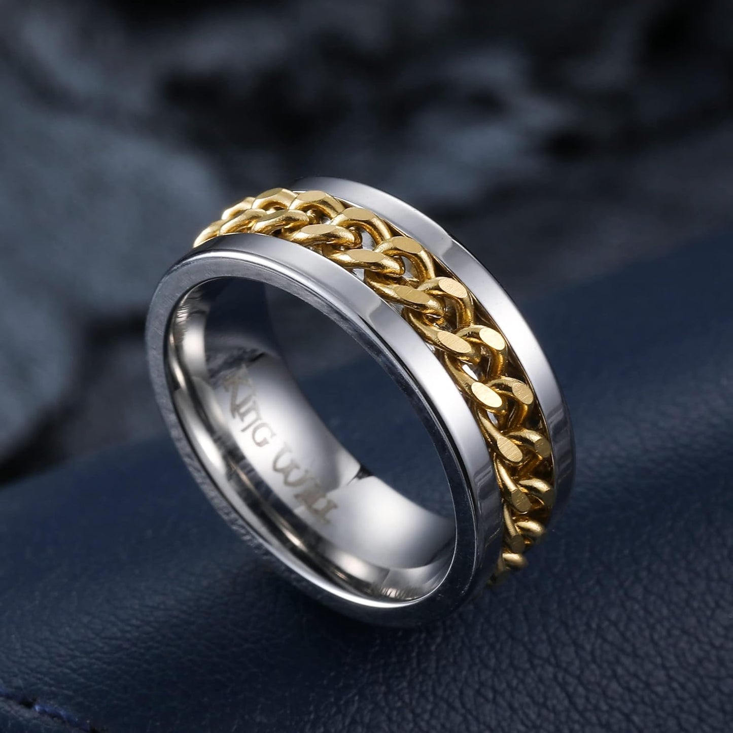 King Will Intertwine 8mm Spinner Ring Stainless Steel Fidget Ring Anxiety Ring for Men Black/Blue/Silver/Gold Fidget Anxiety Ring