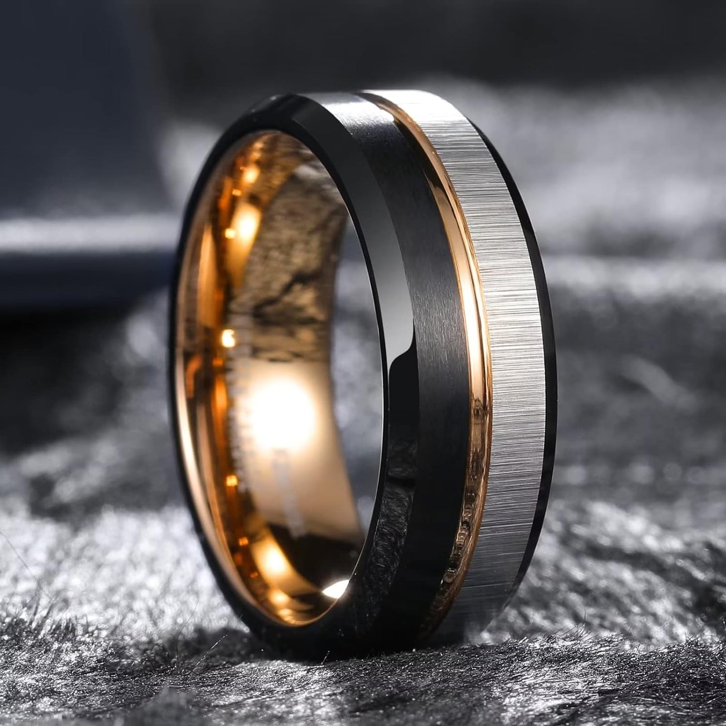 King Will LOOP Mens Women Tungsten Carbide Wedding Band 6mm/8mm Rose Gold Line Ring Black Silver Blue Brushed Gold Groove Tungsten rings Comfort Fit