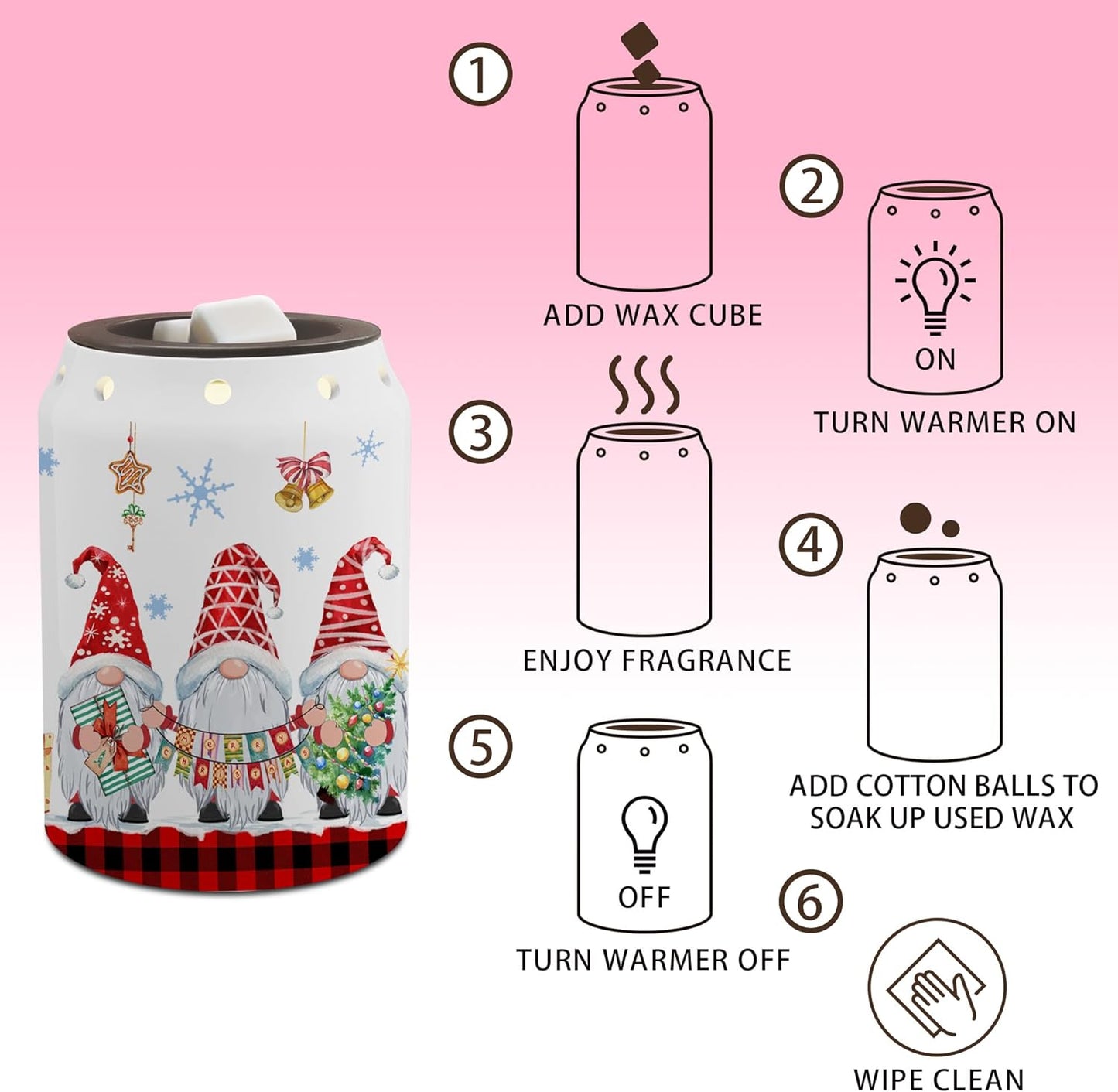 Gnomes Christmas Wax Warmer, Ceramic Wax Melt Warmer for Scented Wax Scent Oil Candle, Electric Scentsy Warmer Christmas Decorations for Living Room Kitchen Bathroom Home, Unique Women Relaxing Gifts