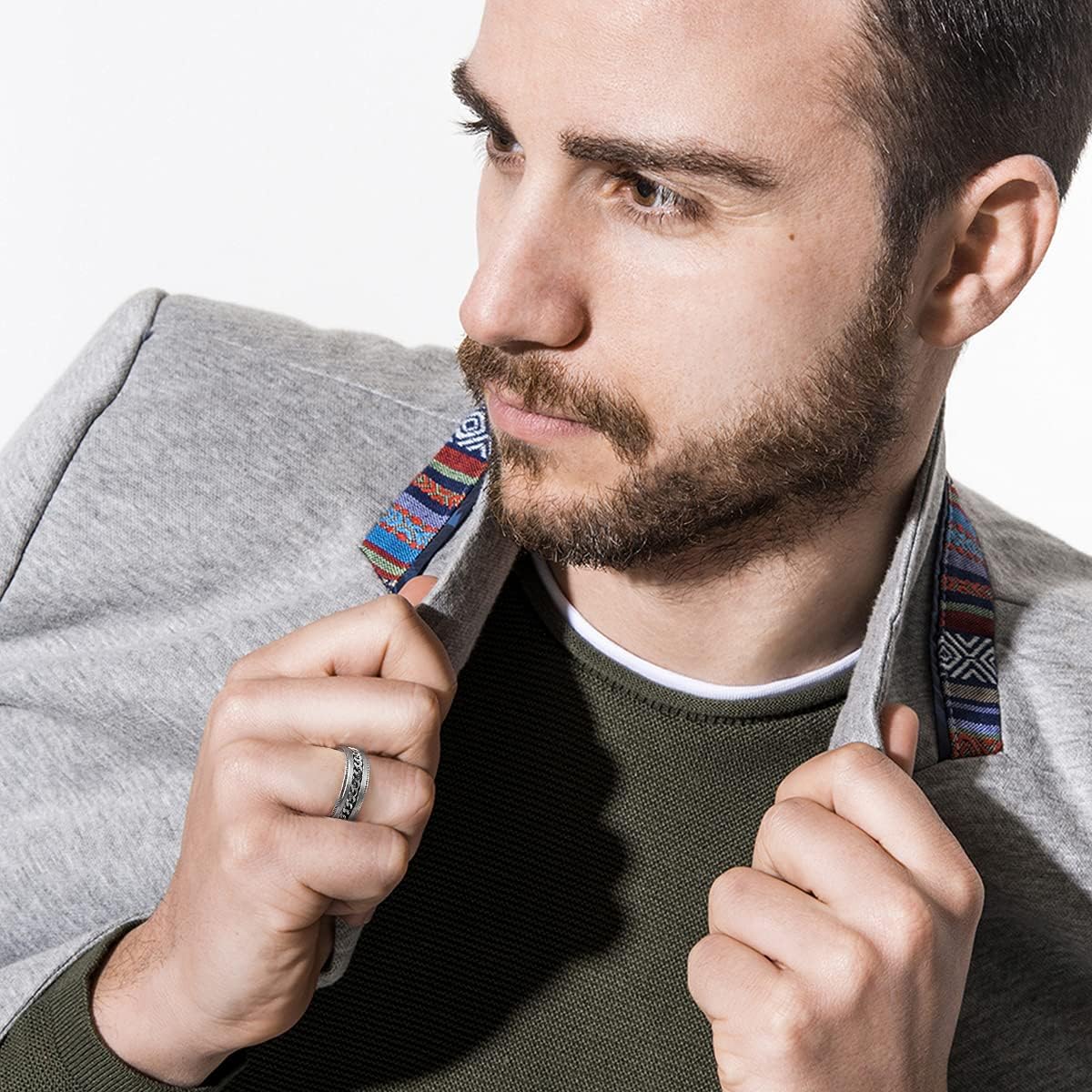 King Will Intertwine 8mm Spinner Ring Stainless Steel Fidget Ring Anxiety Ring for Men Black/Blue/Silver/Gold Fidget Anxiety Ring