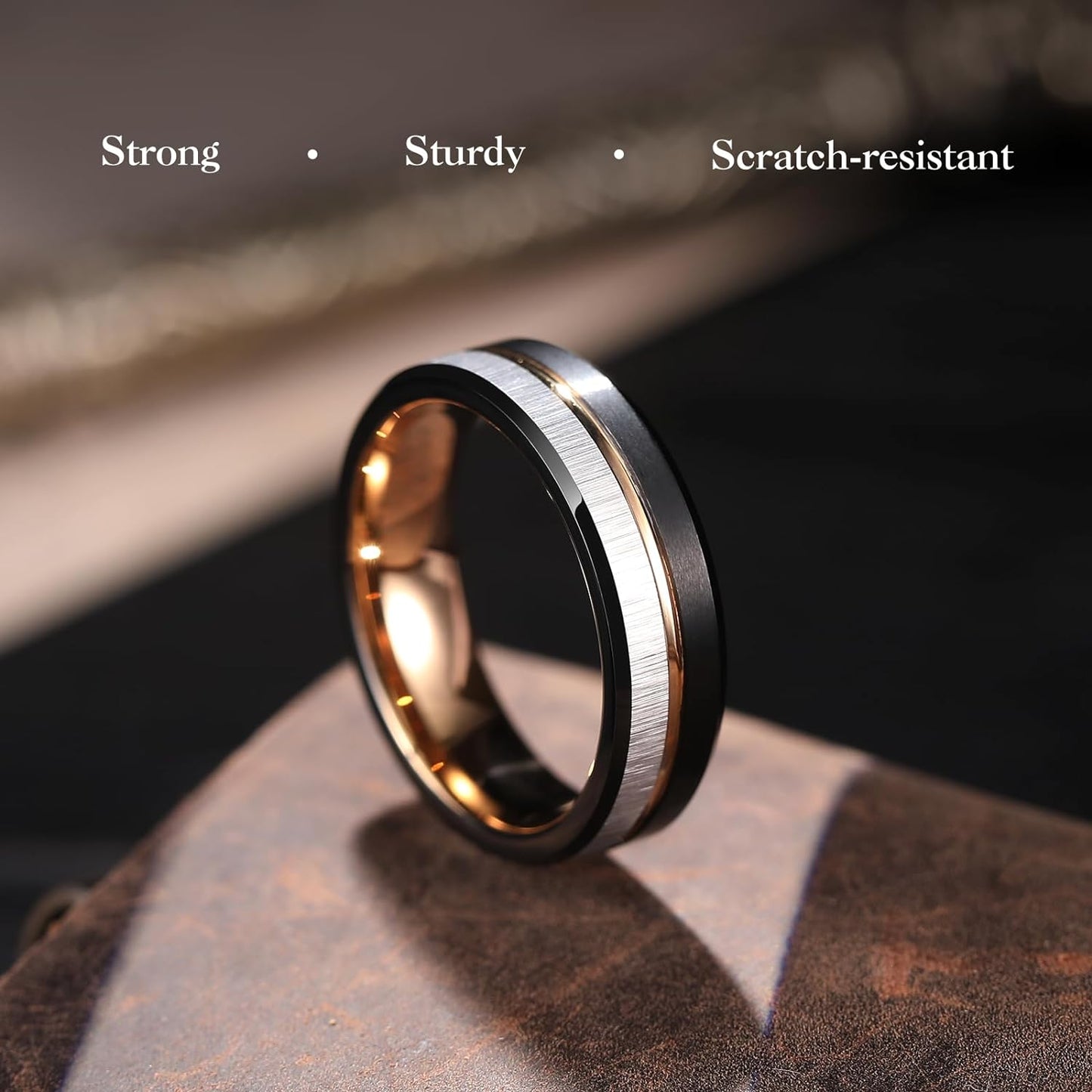 King Will LOOP Mens Women Tungsten Carbide Wedding Band 6mm/8mm Rose Gold Line Ring Black Silver Blue Brushed Gold Groove Tungsten rings Comfort Fit