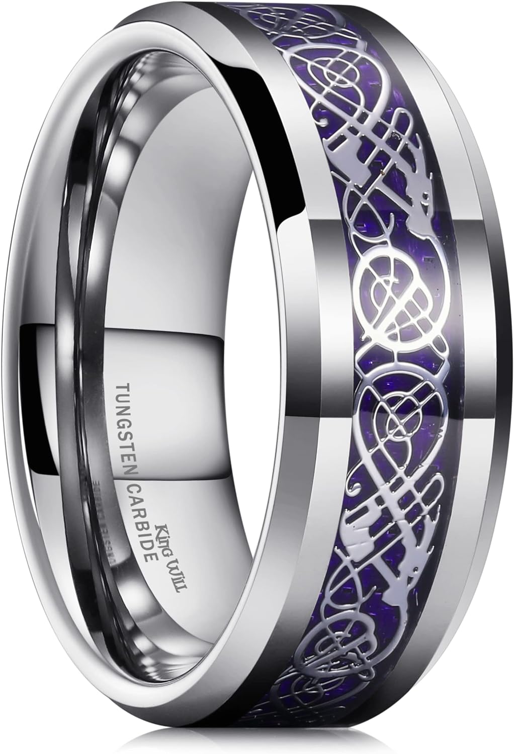 King Will DRAGON Men's 8mm/6mm/5mm Red/Green Carbon Fiber Black Celtic Dragon Tungsten Carbide Ring Comfort Fit Wedding Band