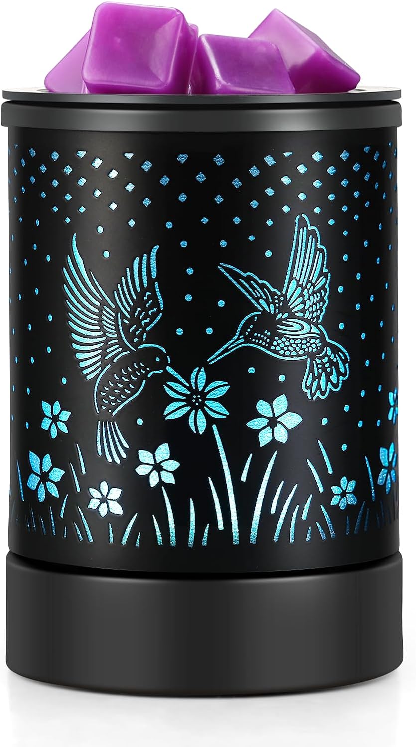 inrorans Sun Moon Star Electric Oil Warmer Black Metal Wax Warmer for Scented Wax with 7 Colors Changing LED nightLight PTC Element Reusable Silicone Liner Scented Wax Warmer for Home Decor…