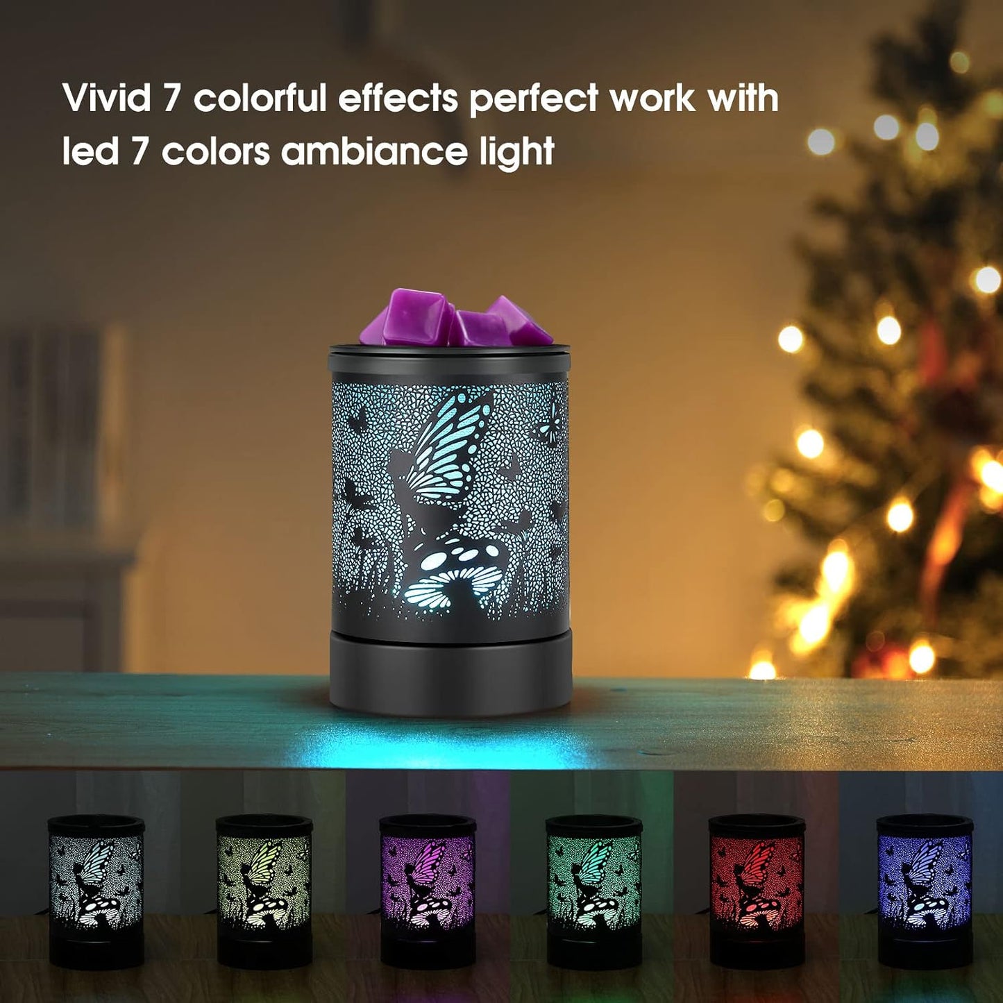 inrorans Sun Moon Star Electric Oil Warmer Black Metal Wax Warmer for Scented Wax with 7 Colors Changing LED nightLight PTC Element Reusable Silicone Liner Scented Wax Warmer for Home Decor…