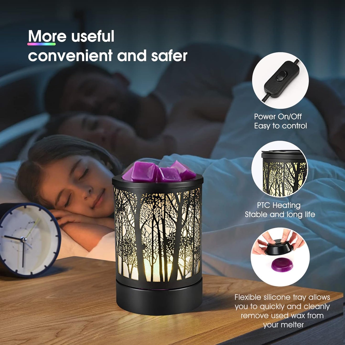 inrorans Sun Moon Star Electric Oil Warmer Black Metal Wax Warmer for Scented Wax with 7 Colors Changing LED nightLight PTC Element Reusable Silicone Liner Scented Wax Warmer for Home Decor…
