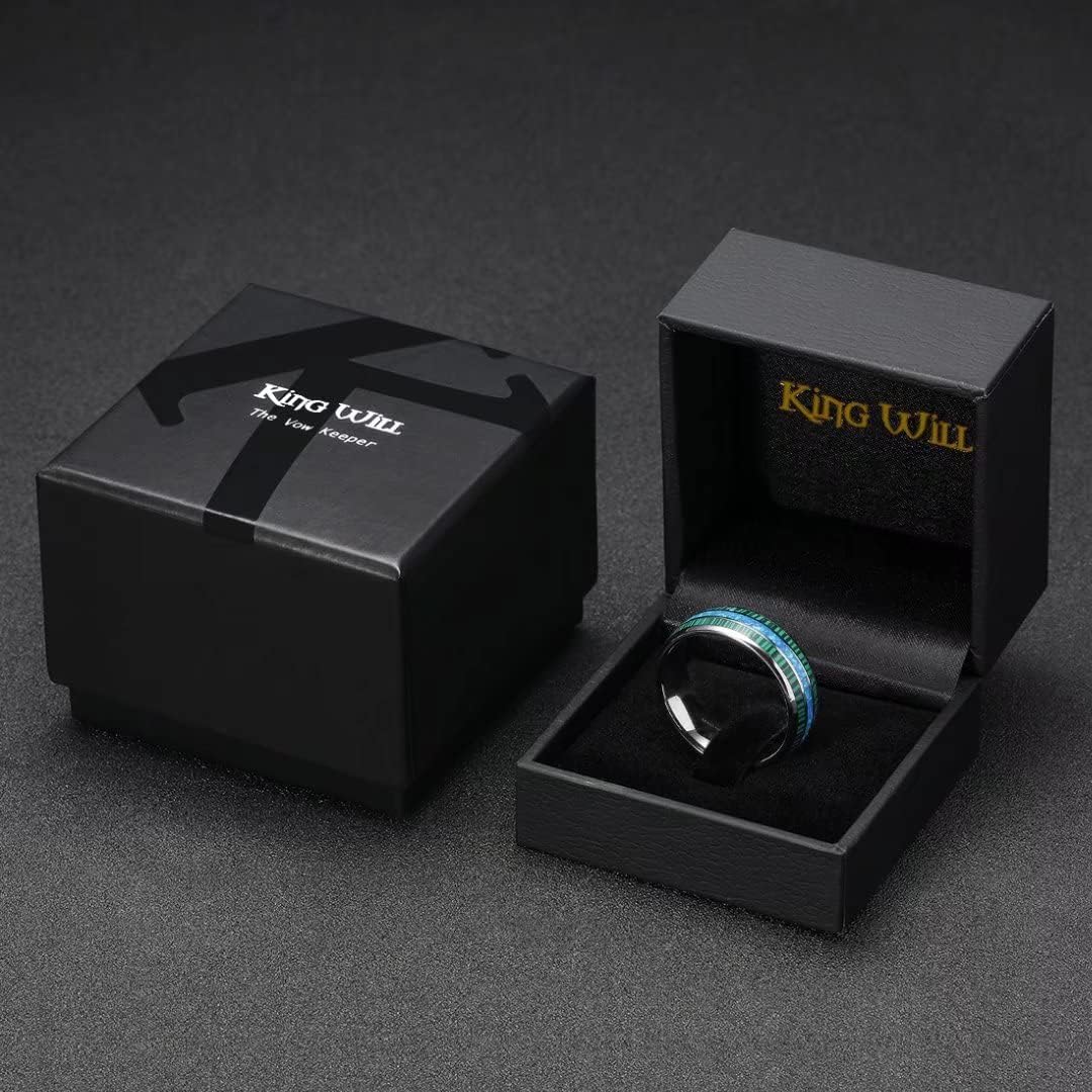 King Will Nature 8mm Turquoise Tungsten Carbide Wedding Ring Abalone Shell Opal Inlaid Real Wood Engagement Band for Men
