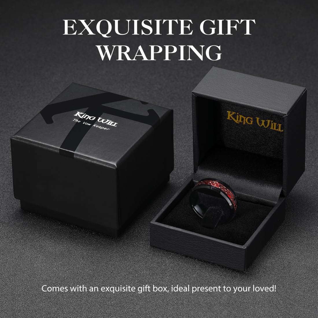 King Will DRAGON Men's 8mm/6mm/5mm Red/Green Carbon Fiber Black Celtic Dragon Tungsten Carbide Ring Comfort Fit Wedding Band