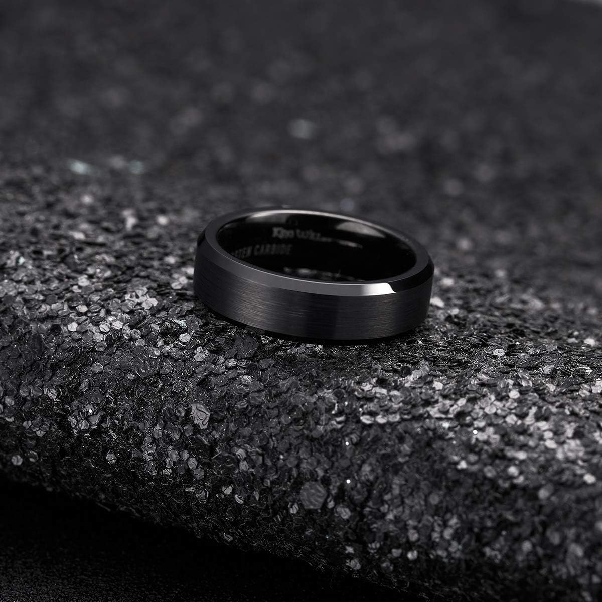 King Will Basic 6mm 7mm 8mm 9mm 10mm Men Wedding Black/Silver Tungsten Ring Matte Finish Beveled Polished Edge Comfort Fit