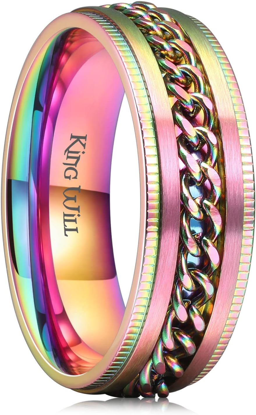 King Will Intertwine 8mm Spinner Ring Stainless Steel Fidget Ring Anxiety Ring for Men Black/Blue/Silver/Gold Fidget Anxiety Ring