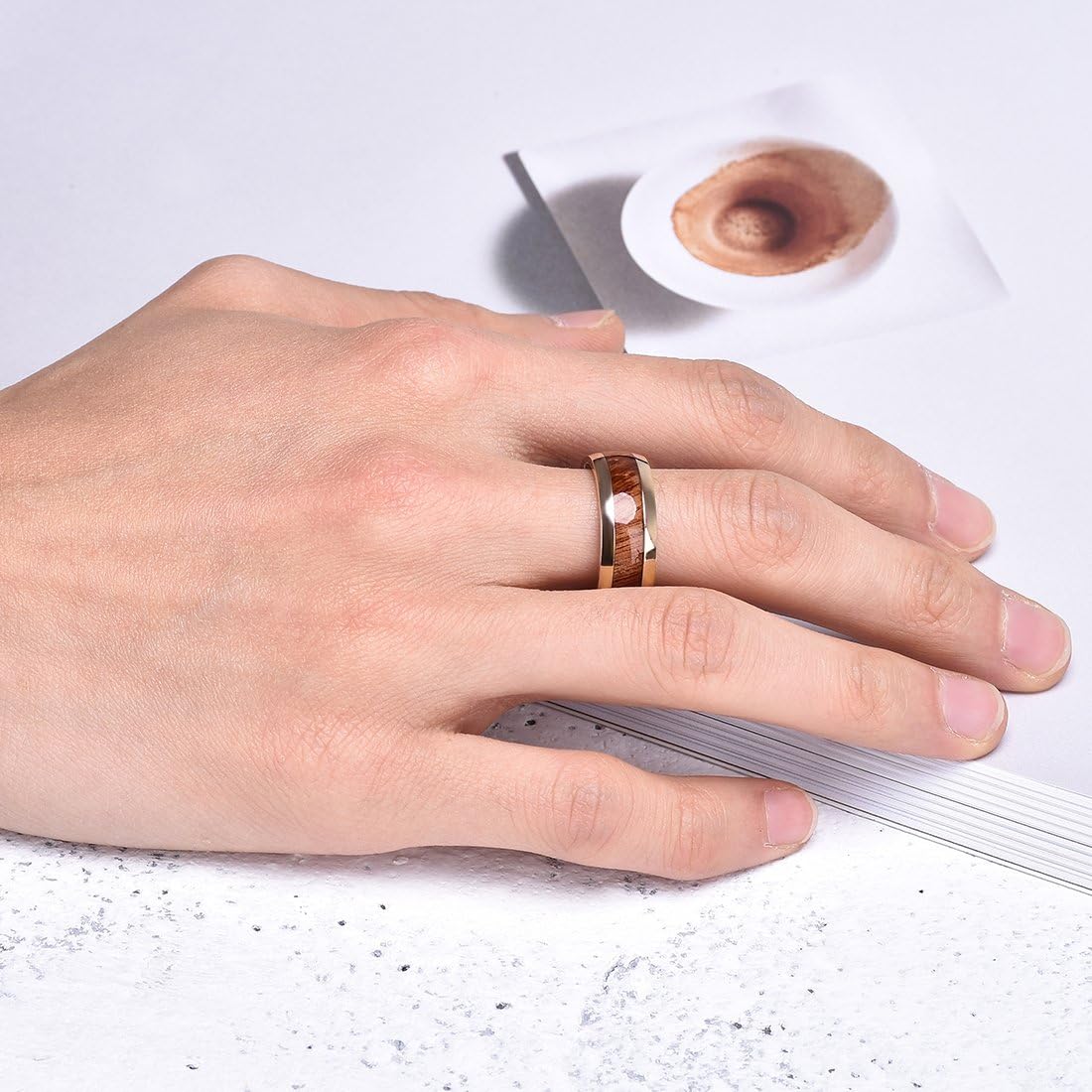 King Will NATURE 7mm 8mm Titanium Ring Black/Silver/Green with Wood Inlay Wedding Band Ring for Men Real Comfort Fit