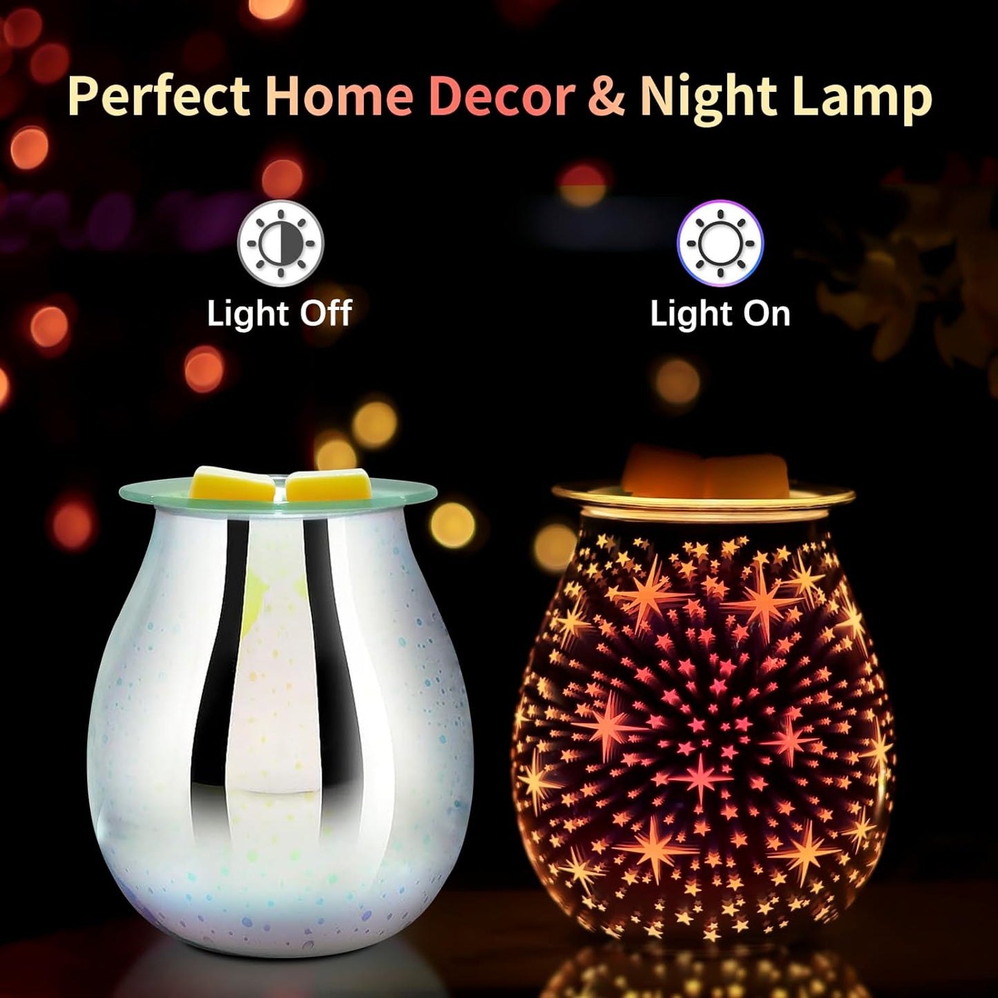 EQUSUPRO Wax Melt Warmer Wax Melter Wax Burner for Scented Wax Electric Fragrance Warmer for Wax Cubes & Tarts, Vivid 3D Design 7 Colors LED Light Gift & Decor for Home Office Studio (Fireworks-PTC)