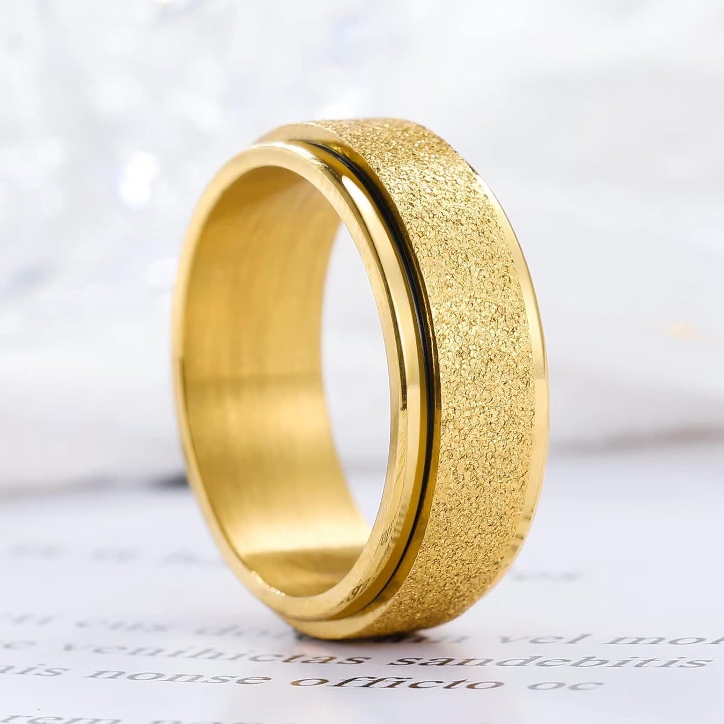 King Will Mens Fidget Ring Black/Gold/Rose Gold/Rainbow 8mm Stainless Steel Ring Spinner Ring For Men Women Stress Anxiety Relief Rotating Ring Finger Teens Toy Moon Sun Star/Triple Moon/Sand Blasted Comfort Fit For Unisex Adults