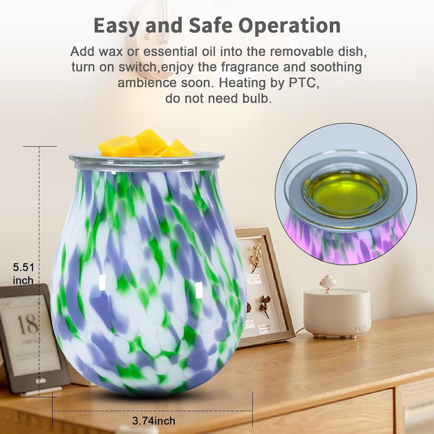 Electric Wax Melts Warmer Burner Essential Oil Warmer Wax Tart Burner Fragrance Night Light Aroma Decorative for Home Office Bedroom Living Room Decor Gifts (Light Green)