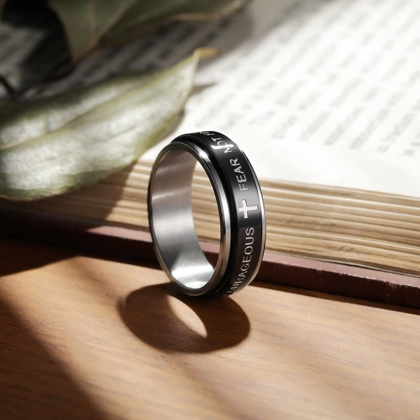 King Will 8mm Black/Gold/Silver Stainless Steel Ring Lord's Prayer Rotatable Ring Men Wedding Band Rings Comfort Fit