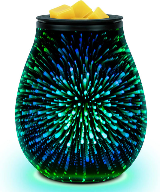 EQUSUPRO Wax Melt Warmer Wax Melter Wax Burner for Scented Wax Electric Fragrance Warmer for Wax Cubes & Tarts, Vivid 3D Design 7 Colors LED Light Gift & Decor for Home Office Studio (Fireworks-PTC)