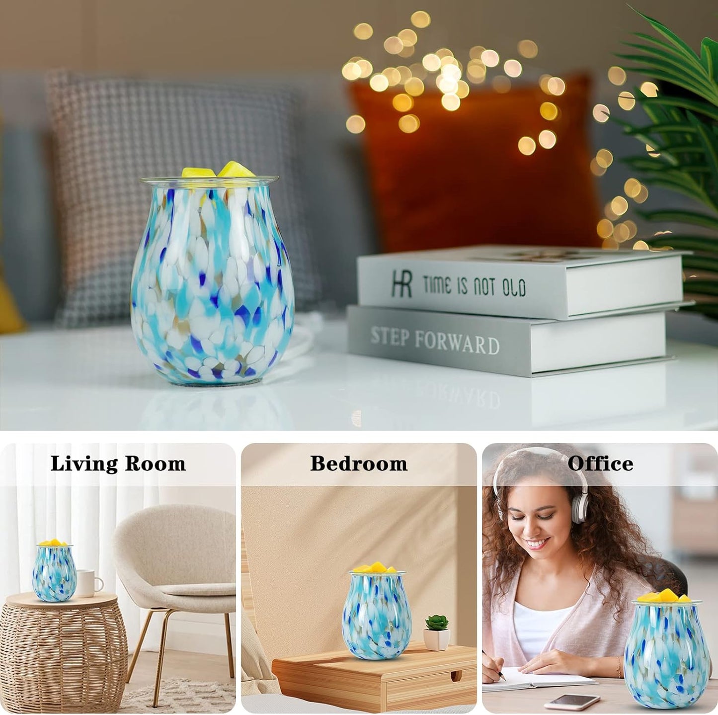 Electric Wax Melts Warmer Burner Essential Oil Warmer Wax Tart Burner Fragrance Night Light Aroma Decorative for Home Office Bedroom Living Room Decor Gifts (Light Green)