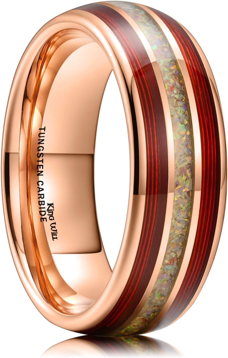 King Will Nature 8mm Turquoise Tungsten Carbide Wedding Ring Abalone Shell Opal Inlaid Real Wood Engagement Band for Men