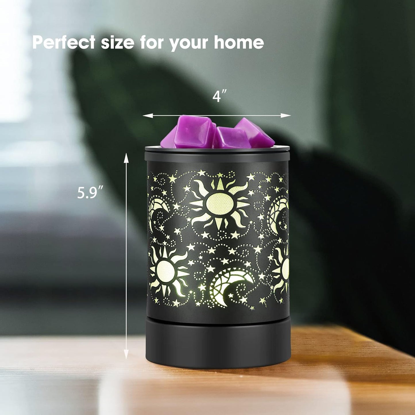 inrorans Sun Moon Star Electric Oil Warmer Black Metal Wax Warmer for Scented Wax with 7 Colors Changing LED nightLight PTC Element Reusable Silicone Liner Scented Wax Warmer for Home Decor…