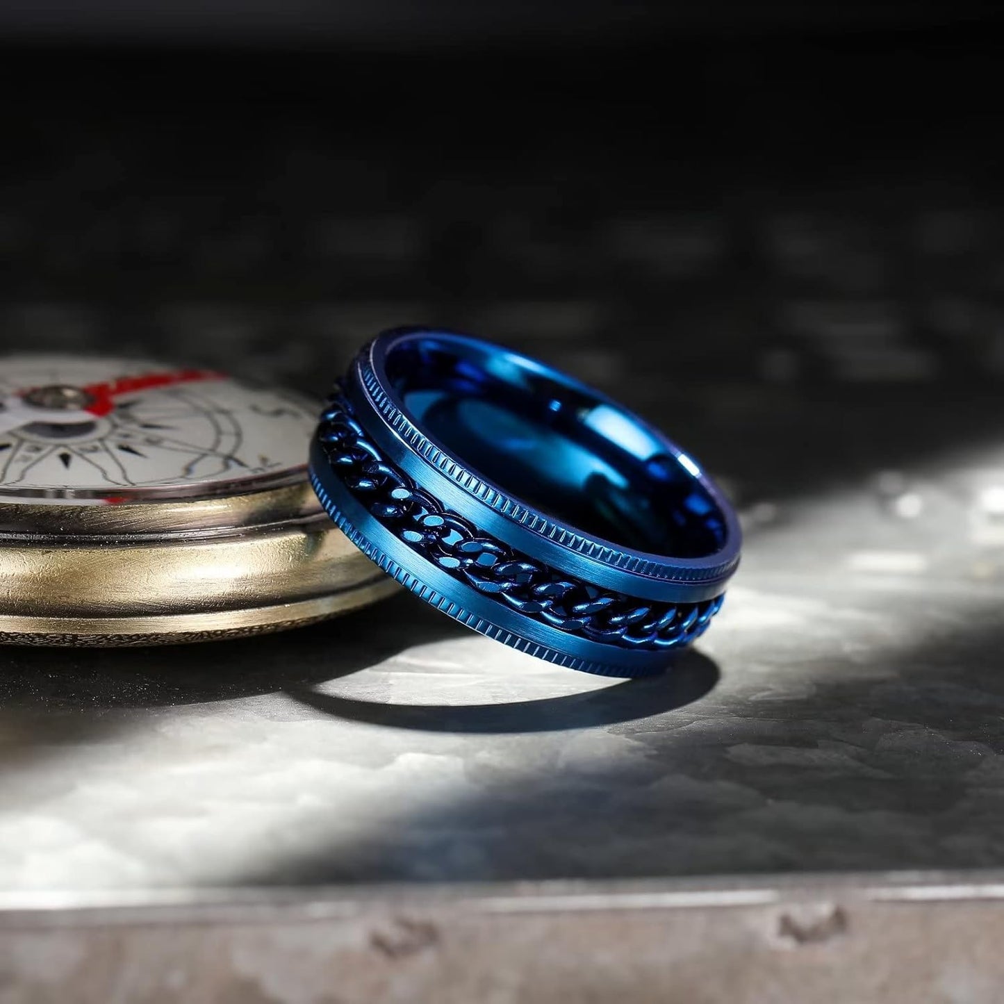 King Will Intertwine 8mm Spinner Ring Stainless Steel Fidget Ring Anxiety Ring for Men Black/Blue/Silver/Gold Fidget Anxiety Ring