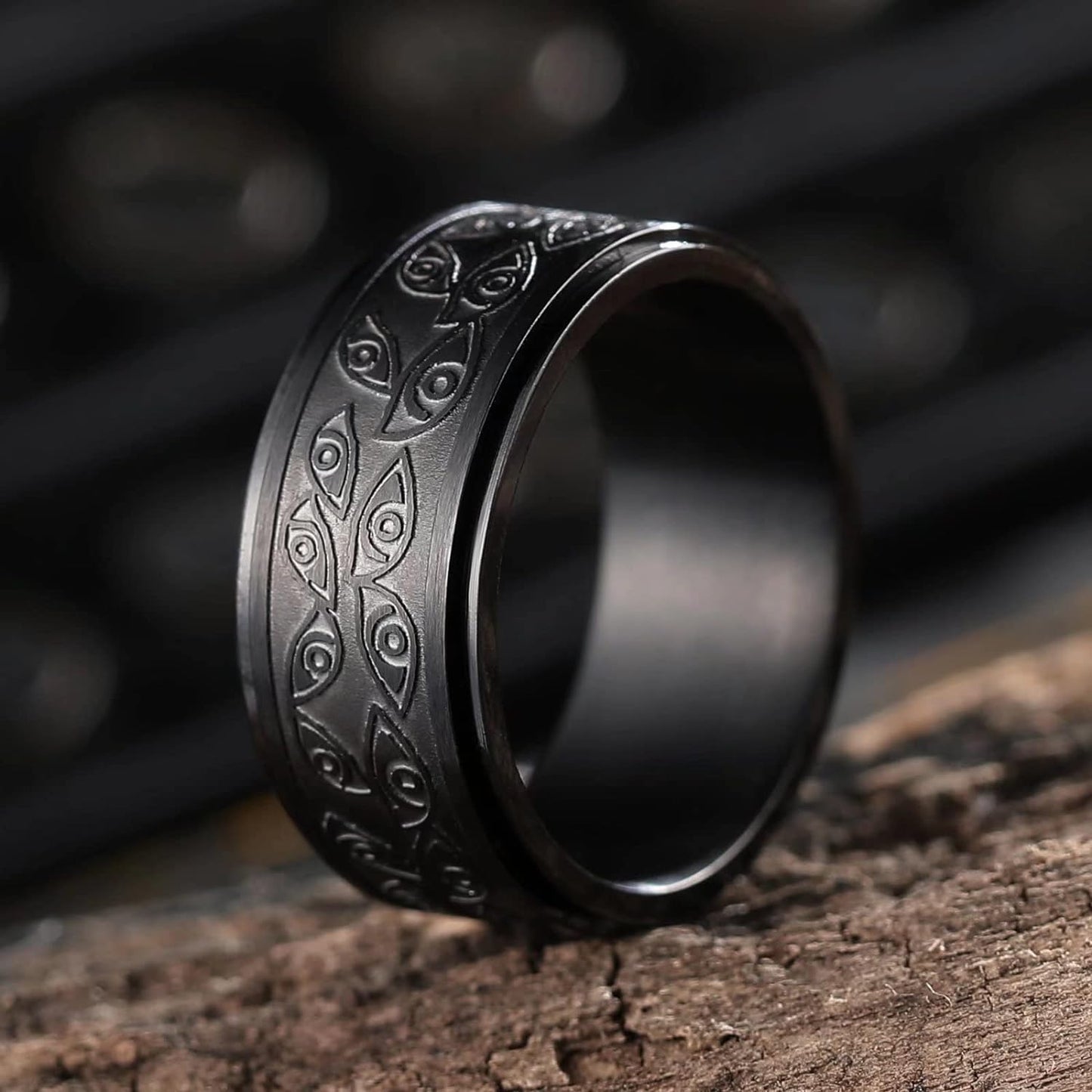 King Will 6mm 7mm 8mm Silver Black Stainless Steel Ring Spinner Ring Anxiety Relief Wedding Ring For Men Women Forest Elk Deer Family/Moon Star/Skull Head/Evil Eye/Poker Pattern