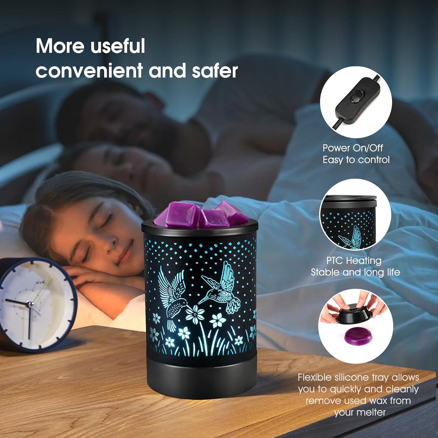 inrorans Sun Moon Star Electric Oil Warmer Black Metal Wax Warmer for Scented Wax with 7 Colors Changing LED nightLight PTC Element Reusable Silicone Liner Scented Wax Warmer for Home Decor…