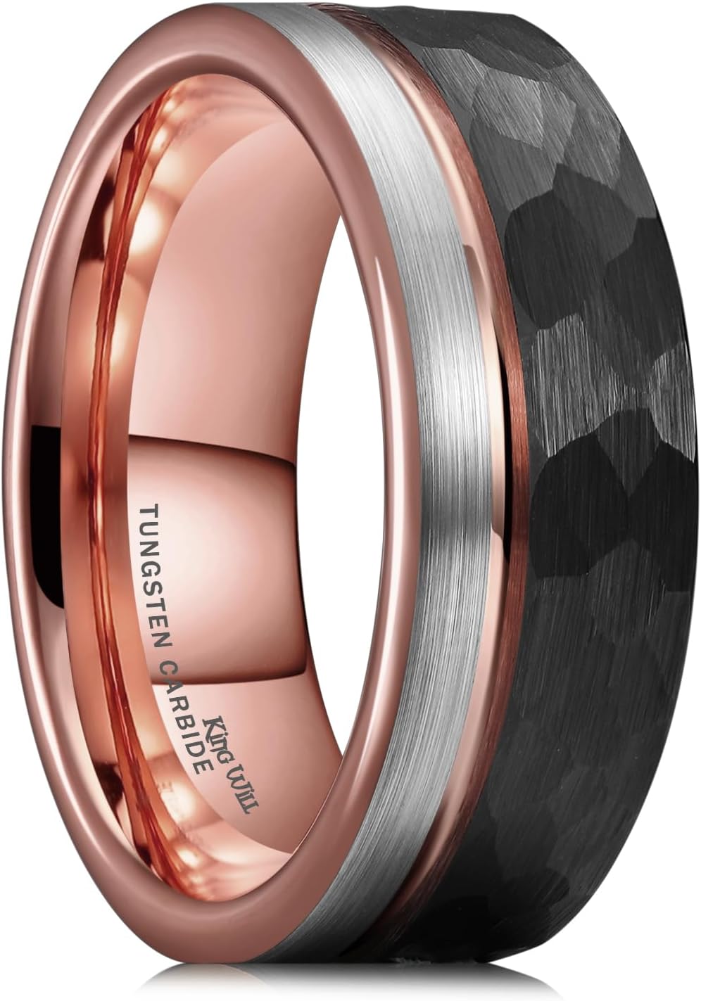 King Will LOOP Mens Women Tungsten Carbide Wedding Band 6mm/8mm Rose Gold Line Ring Black Silver Blue Brushed Gold Groove Tungsten rings Comfort Fit