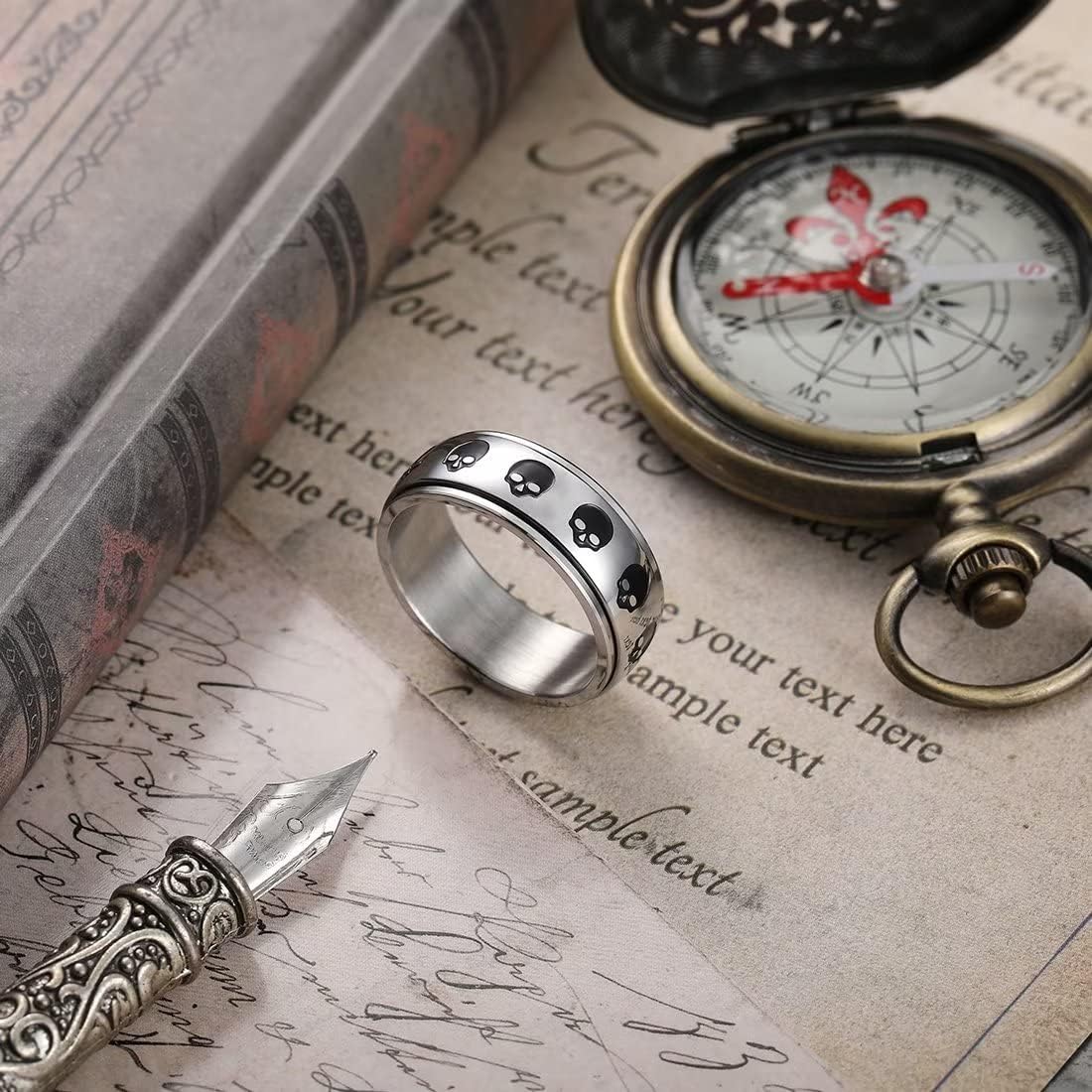 King Will 6mm 7mm 8mm Silver Black Stainless Steel Ring Spinner Ring Anxiety Relief Wedding Ring For Men Women Forest Elk Deer Family/Moon Star/Skull Head/Evil Eye/Poker Pattern