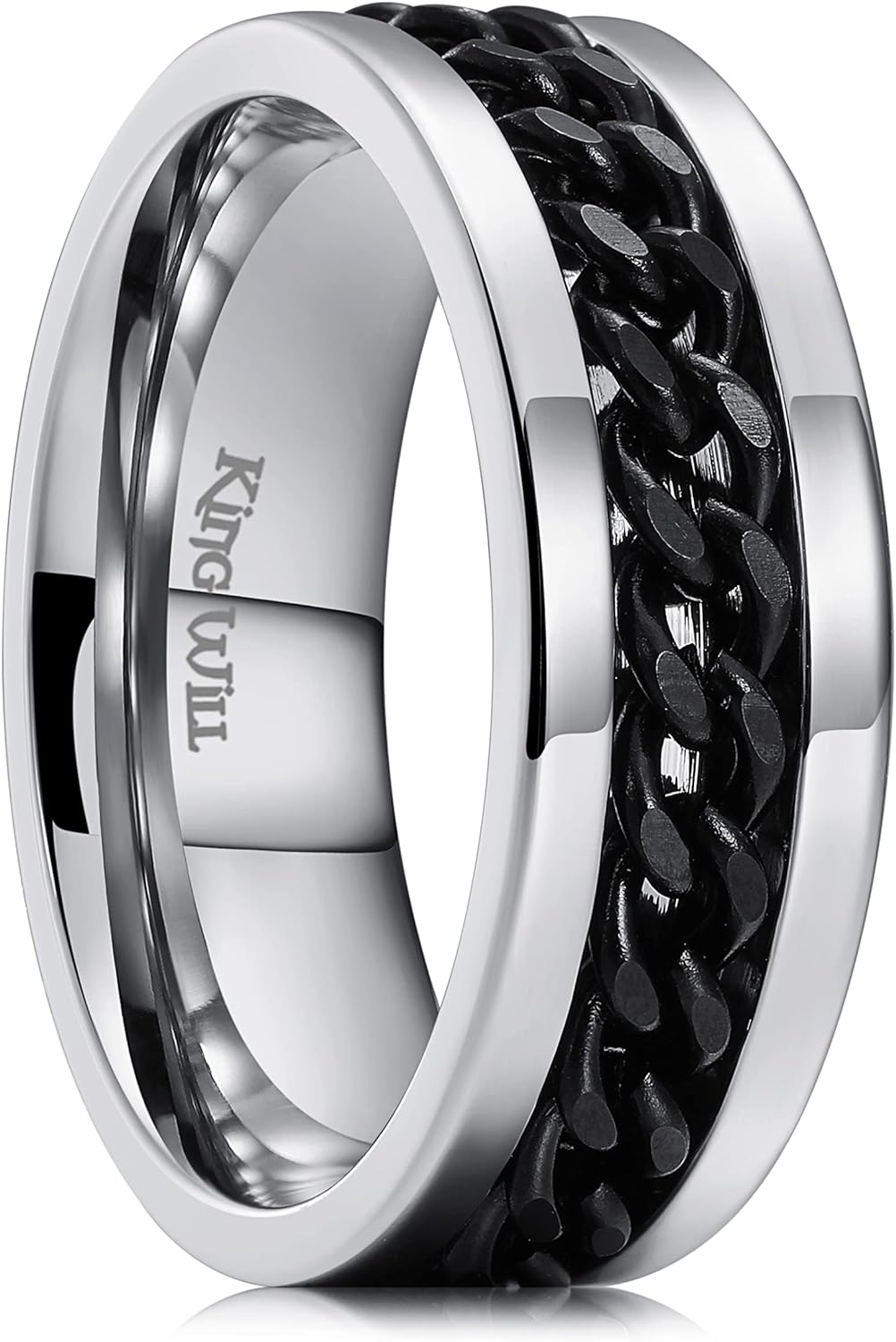 King Will Intertwine 8mm Spinner Ring Stainless Steel Fidget Ring Anxiety Ring for Men Black/Blue/Silver/Gold Fidget Anxiety Ring